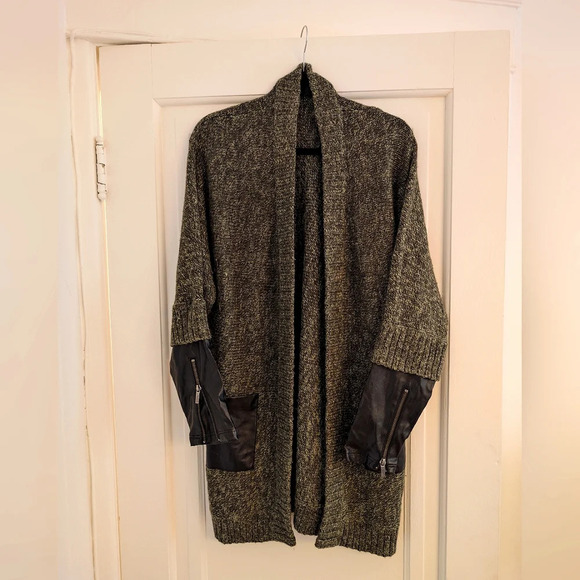 Karl Lagerfeld Khaki & Faux leather  cardigan Medium - Picture 1 of 8
